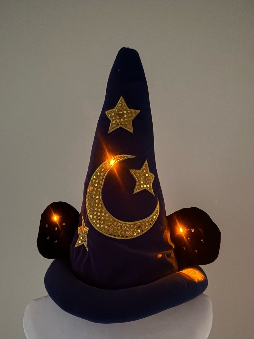 Adult Light-Up Wizard Hat with Gold Moon & Stars - Navy